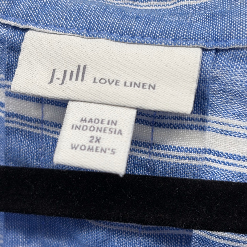 J. Jill Linen Shirt in Blue and White - Picture 3 of 8
